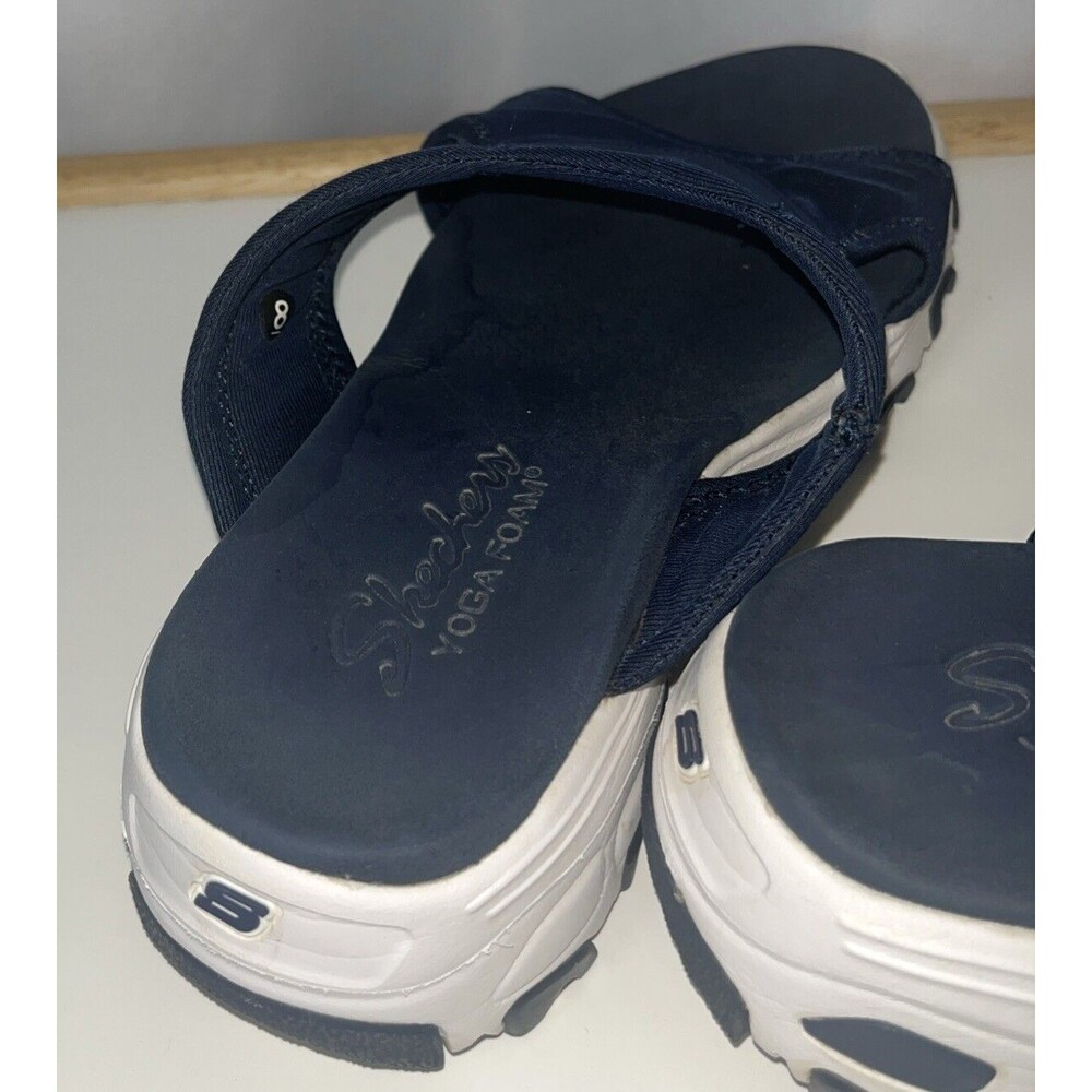 Skechers Yoga Foam Navy Blue/white Size 8 Woman’s Sandals Slip-on - Picture 6 of 9